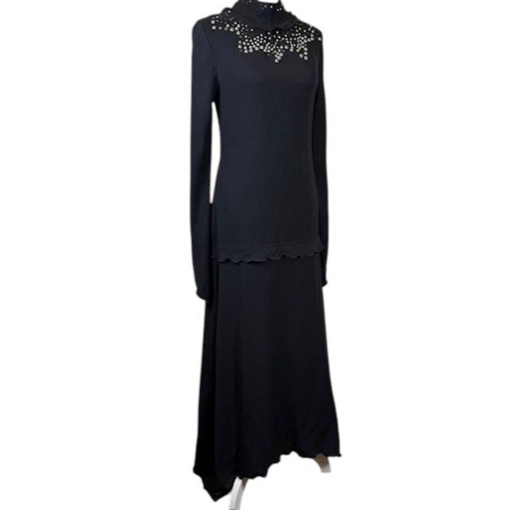 Derek Lam Silk Georgette Open Back Studded Maxi Dress Runway Sample Black Medium